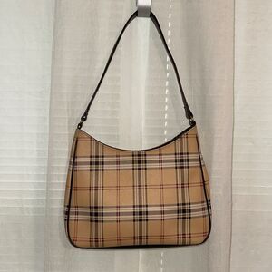 Giani Bernini Cream Ivory Brown Burgundy Black English Plaid Leather Hobo Purse